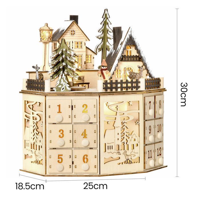 Calendrier De L'Avent Noël En Bois - Père Noël Escalier - 24 Jours - Décoration De Table Interactive