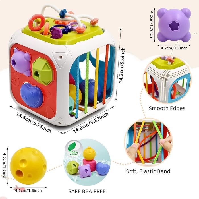 Jouet Montessori pour Bébés, 7 in 1 Jeux Cubes de Motricité, Sensoriel  Jouet pour Bebe 6 Mois 1 2 3 Ans pour Cadeau Fille Garçon