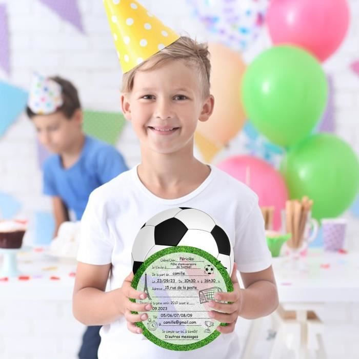 12 Invitations Anniversaire Football – Cartes Rondes Thème Foot, Imprimées Recto Verso, Pour Fête Enfant