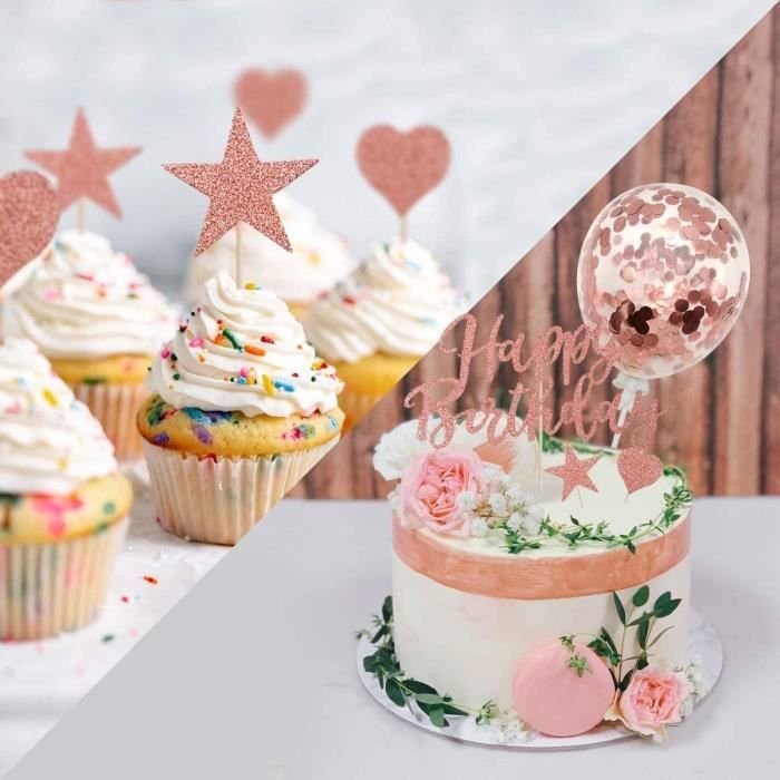 15PCS Déco Gâteau Anniversaire Or Rose Happy Birthday Cake Toppers Rose Gold  Patisserie Accessoire avec Mini Ballon pour Décoratio - Cdiscount Maison