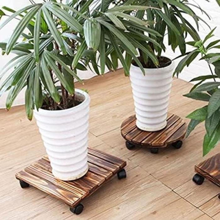 Support à Plantes Roulant En Bois Massif - 2 Pièces Avec Roulettes 360° - Porte-pot Carré 25x25cm Capacité 150kg