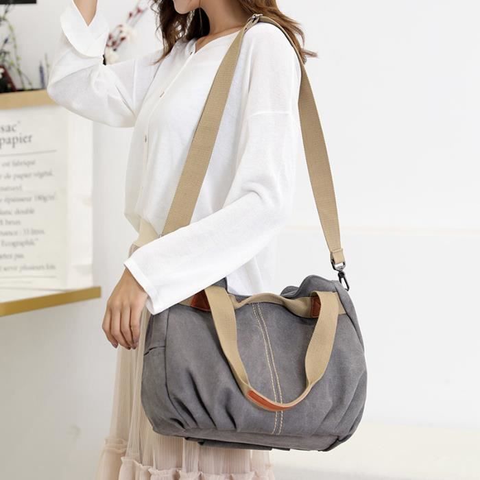 TUPIRIYN Grand Sac à Bandoulière En Toile Pour Femme - Couleur Unie - Sac Besace Décontracté - Sac à Provisions Pour L'université, Vert