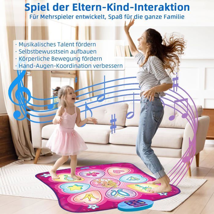Tapis De Danse LED 27 Niveaux - Bluetooth - 5 Modes - Imperméable Antidérapant - Cadeau Pour Filles 3-12 Ans