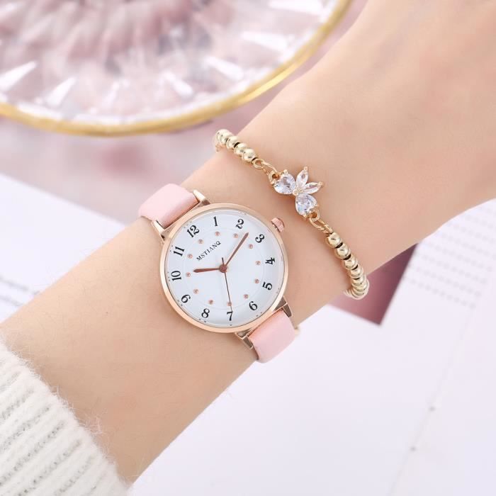 Mode Montre Bracelet Femme En Cuir - 5 En 1 - Prix pas cher