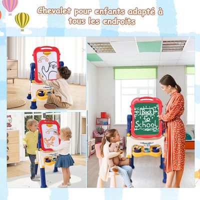 Chevalet pour Enfants Avec Rouleau de Papier à Dessin,Tableau Noir Double Face Pliable,Tableau Blanc Magnétique et Support pour Papier à
