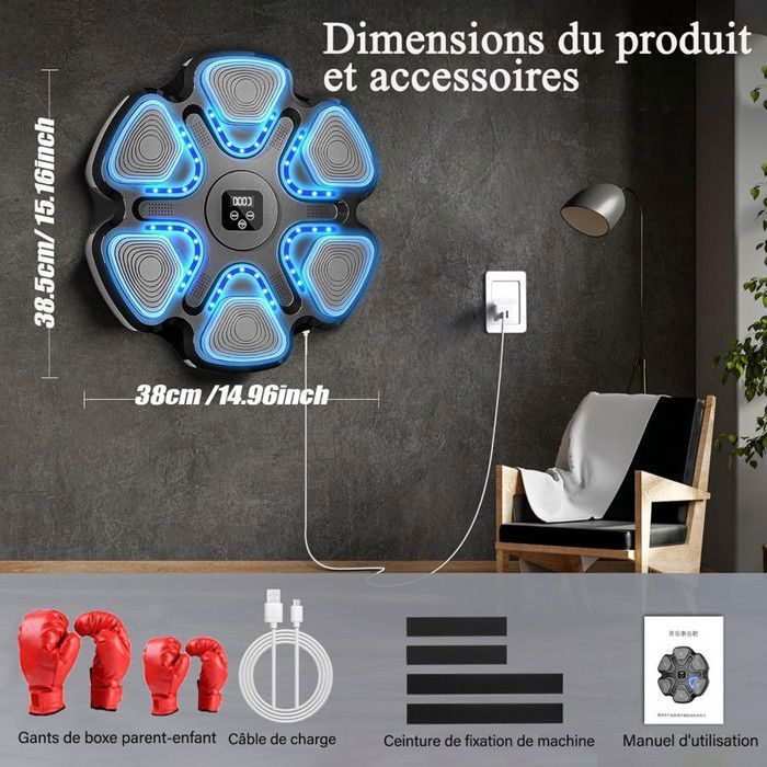Machine De Boxe Musicale Bluetooth - 9 Vitesses, Lumières RGB, Compteur Automatique - Entraînement à La Maison, Gym, Famille