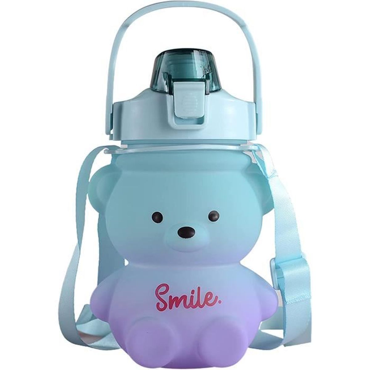 Gourde Enfant 800ml Ours Dégradé Bleu - Avec Paille Et Sangle - Sans BPA