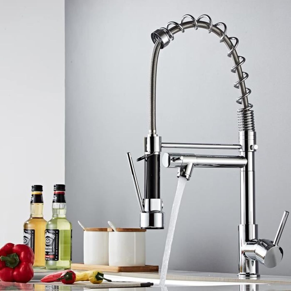 Robinet Cuisine Douchette avec 2 Modes de Pulvérisation, Mitigeur Cuisine avec Douchette Extractible Rotatif à 360° Froid & Chaud Disponible, Acier Inoxydable Zamery