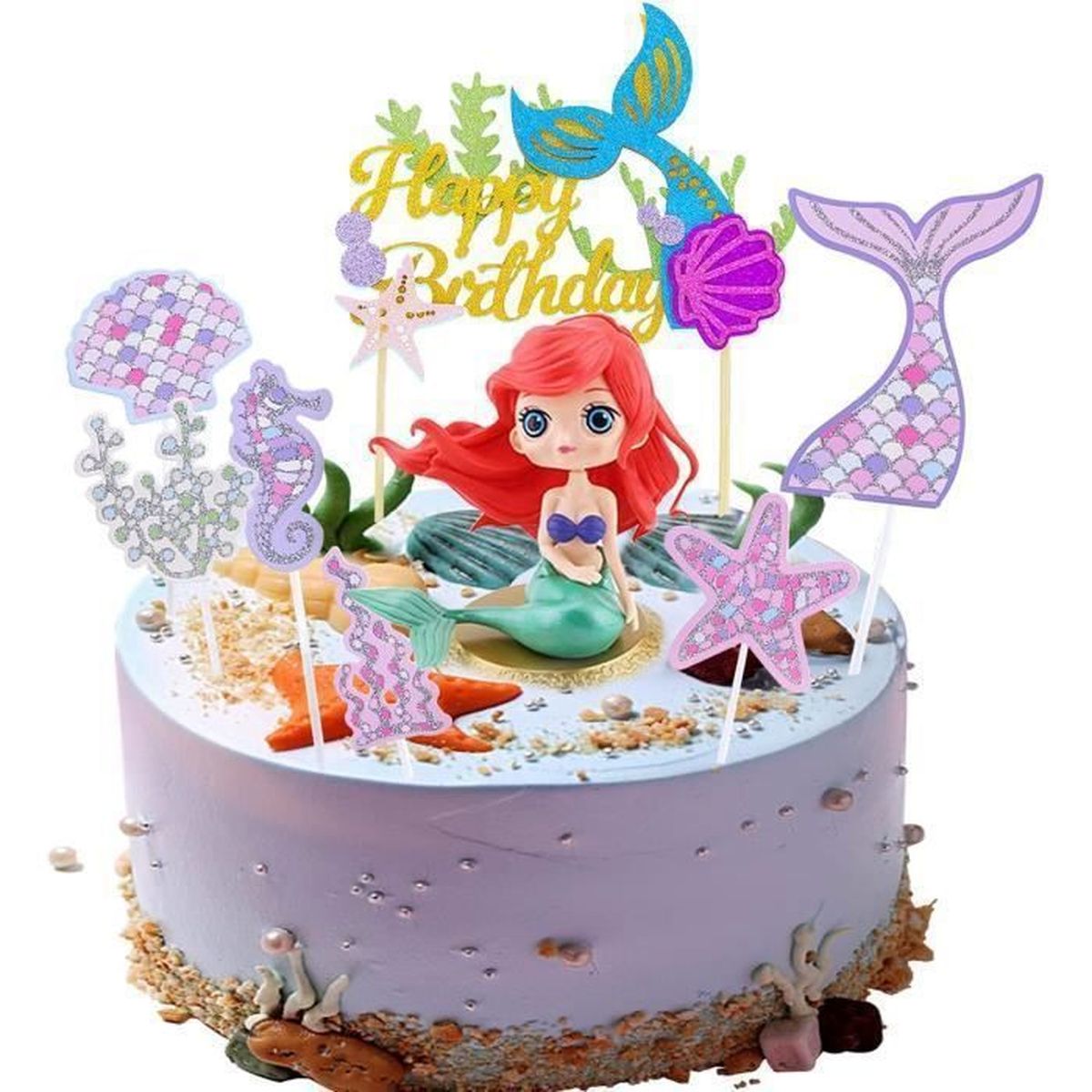 Decoration Gateau Sirene Cake Topper Sirene Gateau Topper Scintillants Topper Happy Birthday Pour Fete D Anniversaire Fete De Mariag Cdiscount Maison