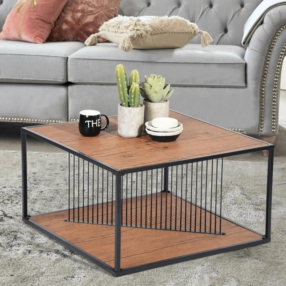 Homy Casa Table Basse Noyer Bois Metal Achat Vente Table Basse
