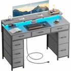 Bureau Gaming - HLONONE - Modèle avec 8 Tiroirs - Ergonomique - Prises USB intégrées - Gris