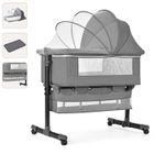 KITYTETY Lit Bébé Berceau Cododo pour Bébé 0-36 Mois, Hauteur Réglable Lit Cododo avec Matelas Moustiquaire Panier de Rangement Roues - Gris