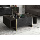 VENTE-UNIQUE Table basse avec 1 porte et 2 niches - Effet marbre noir, naturel foncé et doré - CADEBA II