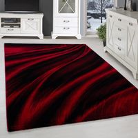 Tapis design moderne salle de séjour abstrait vagues motif fait noir rouge [80x150 cm]