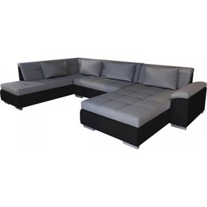 Canape D Angle Convertible Design En Tissu Gris Et Polyester Noir