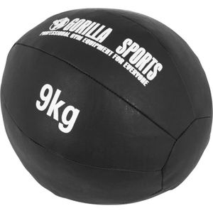 MEDECINE BALL Médecine Ball Gorilla Sports - Cuir Synthétique - 9 kg - Fitness - Adulte - Noir