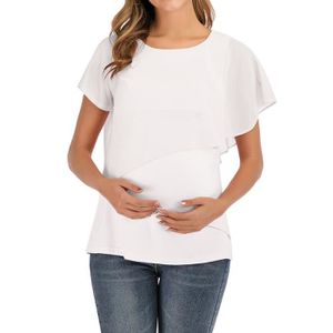 CHEMISIER - BLOUSE Haut de t-shirt d'allaitement de maternité à manches courtes et col rond d'été blanc