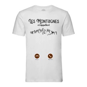 T-SHIRT T-shirt Homme Col Rond Blanc Les Montagnes M'Appellent Outdoor Aventure