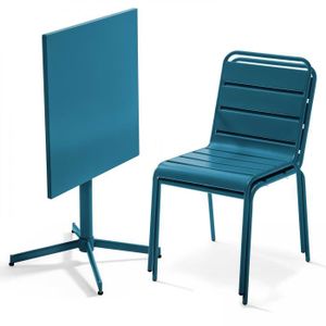 Ensemble table et chaise de jardin Table de jardin carrée inclinable et 2 chaises en métal bleu pacific