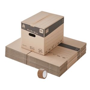 CAISSE DEMENAGEMENT Lot de 20 cartons de déménagement standards avec poignées - 36L, charge max 10kg - made in France + 1 adhésif offert