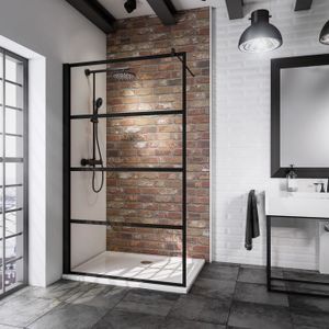 Paroi de douche 60x200cm en noire mat paroi /à litalienne en 8mm verre anticalcaire livr/é avec une barre de fixation extensible en noire mat