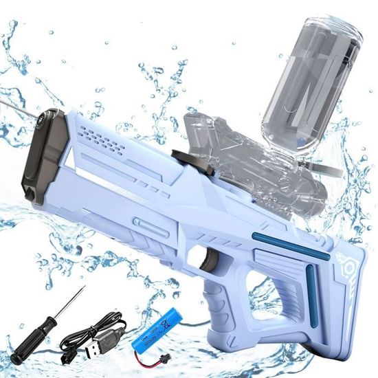 Pistolet à Eau Électrique Puissant – Grande Portée 16 Pieds – 2 Chargeurs (500 Ml + 60 Ml) – Batterie USB – Pour Piscine, Plage, Fête – Dès 6 Ans