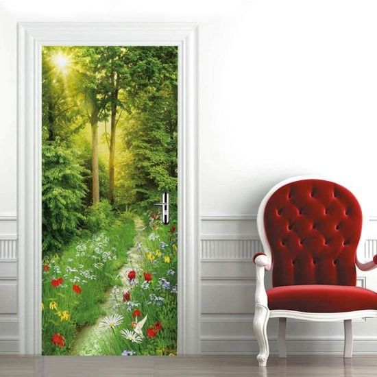 Stickers Muraux 3D Porte Et Salle De Bain - Effet Illusion Moderne - 100x200 Cm - Autocollant PVC Facile à Poser
