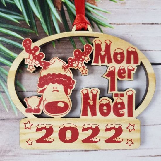 Décoration de Sapin Mon Premier Noël (Boule 1er noël) Cerf Bois[595