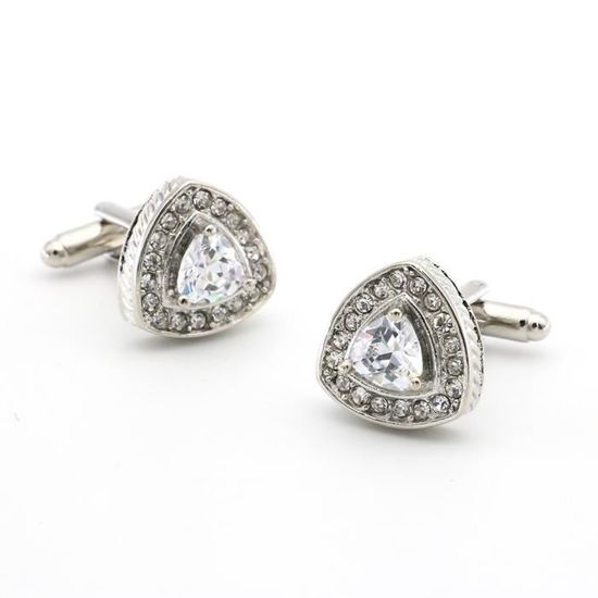 Boutons De Manchette En Cristal Bleu Argenté - Taille 17 Mm, En Cuivre Et Strass - Pour Chemise Habillée Ou Smoking