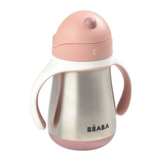 Gourde Isotherme Bébé Béaba 2 En 1 - 250 Ml Inox - Tasse à Paille étanche - Poignées Amovibles - Garde Le Frais 10h, Le Chaud 5h - Facile à Nettoyer