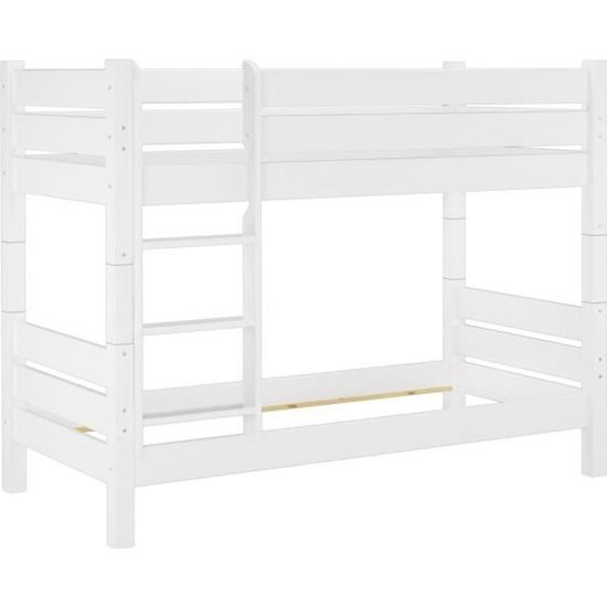 60.16-09WT80oR Cadre de lit superposé pour adultes en pin massif lasuré blanc, très stable 90x200 séparable, niche 80 cm, sans
