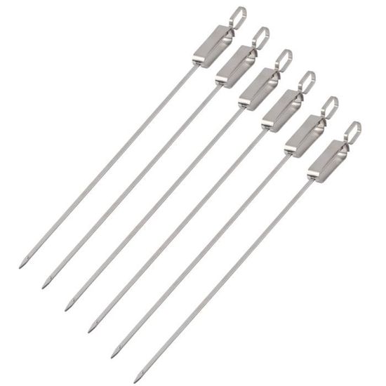Set 6 Brochettes + Support Pliable Acier Inox BBQ – Accessoire Grill Viande Légumes Saucisses – Barbecue Charbon/Gaz