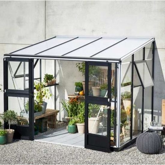 serre adossee veranda en verre trempe 6 6 m couleur silver base sans base cdiscount jardin