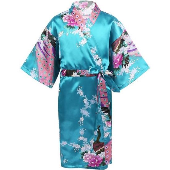 NAFING Kimono Japonais Pour Filles Robe Kimono Satin Les Enfants Robe Yukata Japonaise Vêtements De Jeu De Rôle Anime Fille Imprimé Peignoir Traditionnelle Classique Kimono Japonais