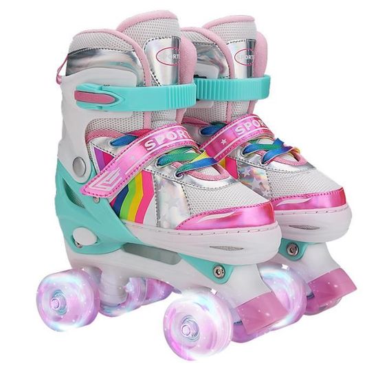 Roller Enfant Fille Patin a Roulette Fille Rollers Quad Avec 8 Roues  Lumineuses
