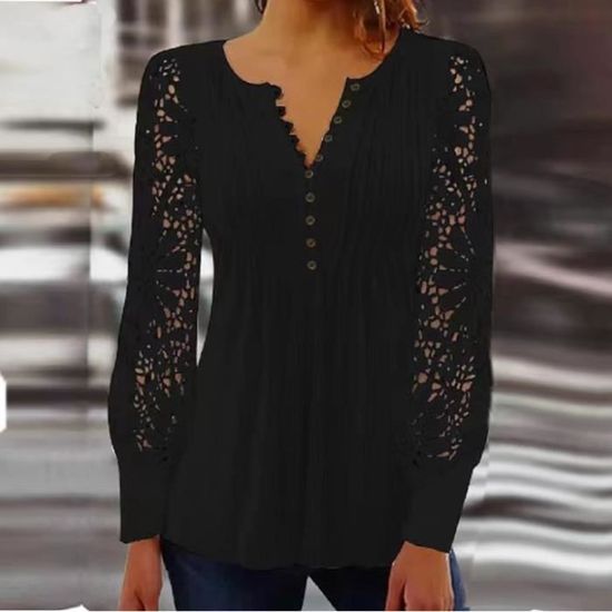Chemisier Femme Sexy Chic Hauts a Manches Longues Dentelle