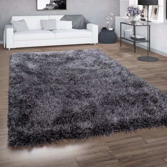 tapis poils longs pour salon shaggy avec fil brillant gris anthracite 140x200 cm achat vente tapis cdiscount
