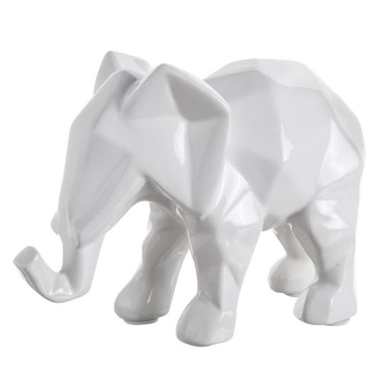 Statue, figurine déco éléphant désign en céramique blanc 22cm Blanc