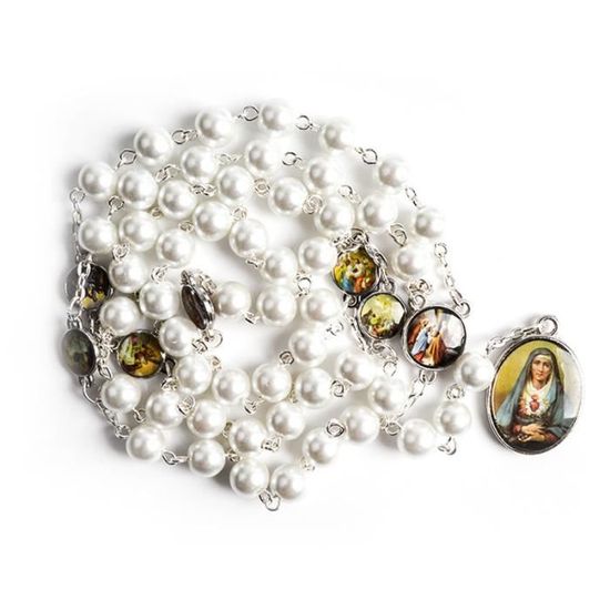 Collier Chapelet Hématite Avec Croix Et Médailles Saint Benoît – 48,5 Cm, Homme Femme