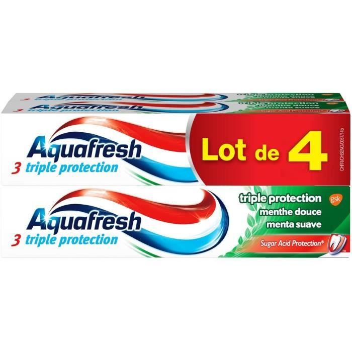 AQUAFRESH Triple protection Dentifrice menthe douce 4x75cl