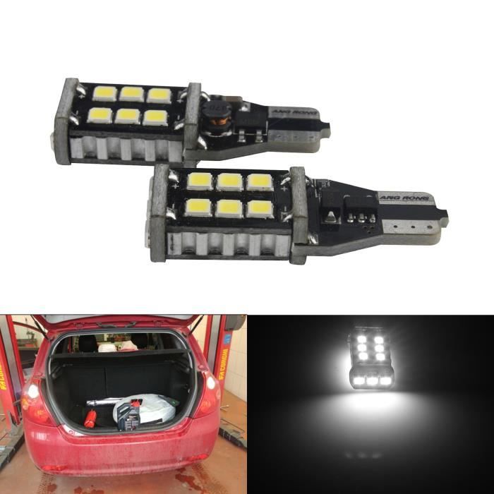 ANGRONG Lot 2 Ampoule Veilleuses T15 W16W LED Canbus Anti Erreur ODB Feux de recul Clignotant Blanc