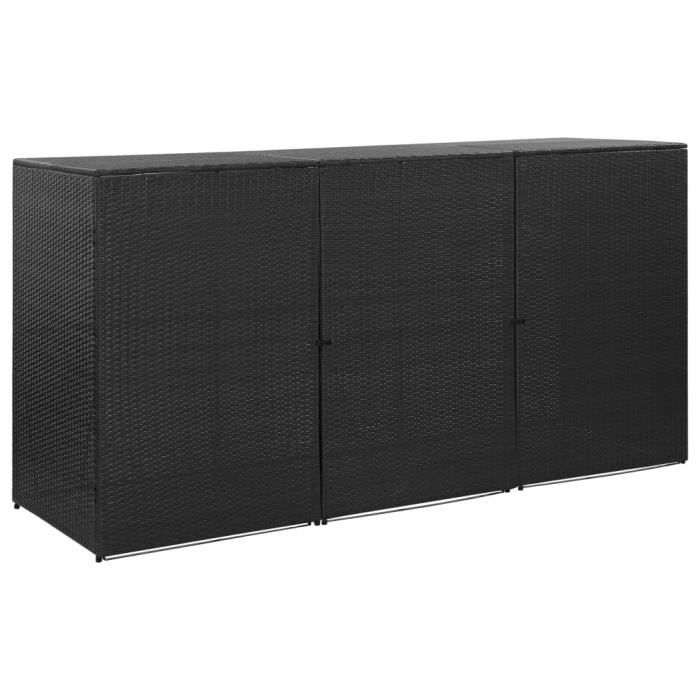MILLION Abri pour poubelle triple Noir 229x78x120 cm Résine tressée