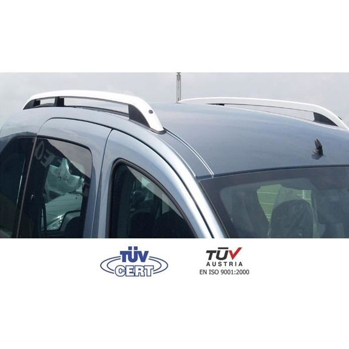 Barres de toit pour Peugeot Partner II Tepee court 09-2007>2017 longitudinales alu + pieds plastique noir