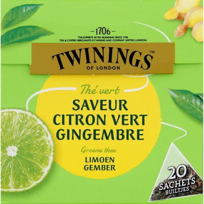 TWININGS - Thé Vert Saveur Citron Vert Gingembre X20 32G - Lot De 4