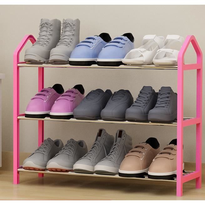 Étagère à Chaussures de 3 Niveaux Porte-Chaussures en Métal Rose pour Entrée Couloir Vestiaire 63 x 20 x 45 cm