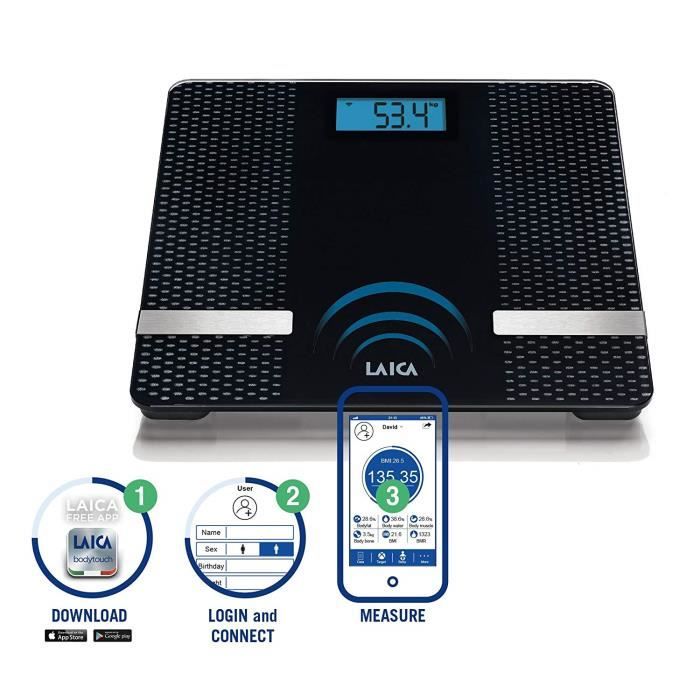 Laica PS7002L, pèse-personne électronique avec calcul du poids et de la composition corporelle et avec la connection à votre Smar