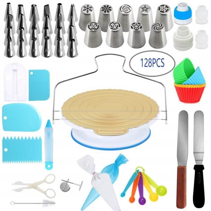 Plateau Tournant De Gâteau, Kit De Pâtisserie Plateau Tournant De Gâteau Professionnel Ustensiles Kit, Seringue Patisserie - 128Pcs
