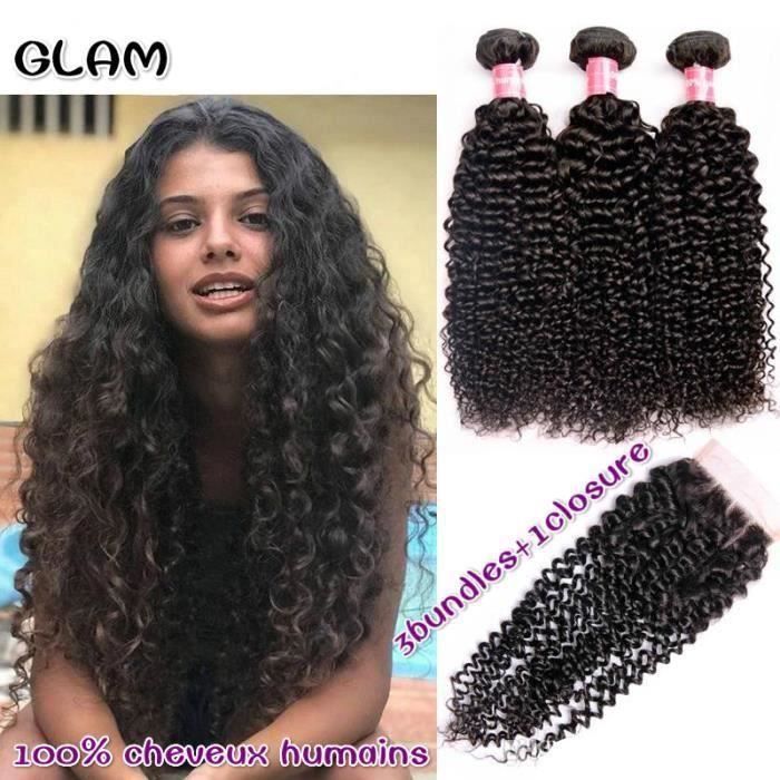 3pcs Malaisiens Curly Cheveux Humains 100g-p+4*4 closure(10-10-10-+8-closure) - Achat - Vente perruque - postiche 3pcs Malaisiens