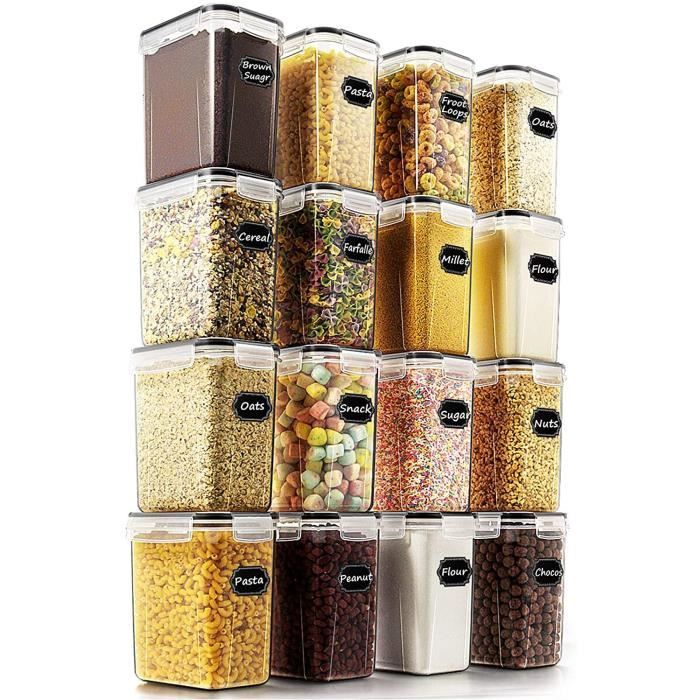 Wildone Lot de 16 boîtes de conservation hermétiques pour aliments secs et céréales 1,6 l Pour sucre, farine et fournitures de cuiss