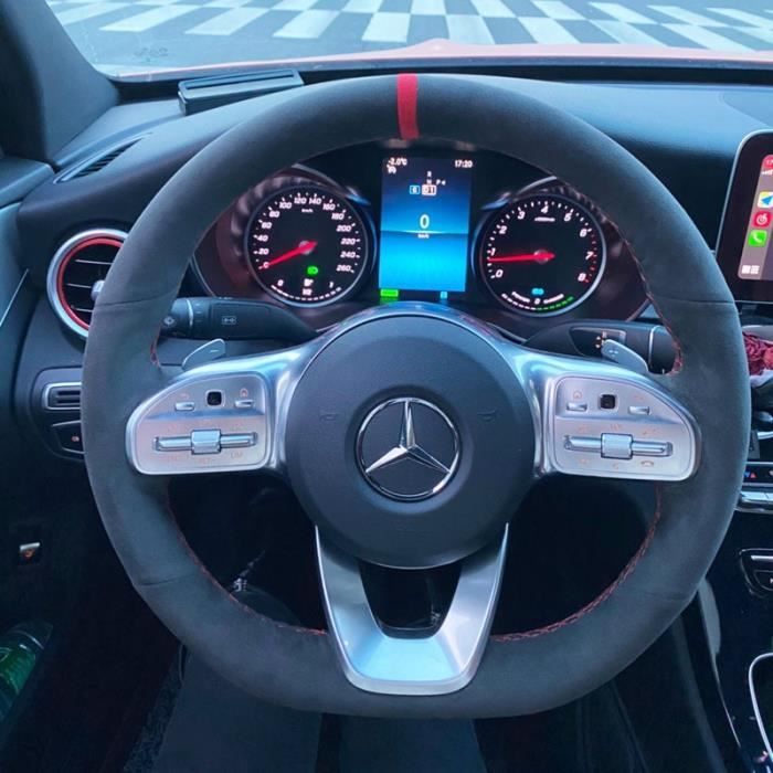 Marque rouge en daim noir de couleur House de Volant en Cuir Pour Mercedes-Benz Classe A W177 2018 - 2019 CLA